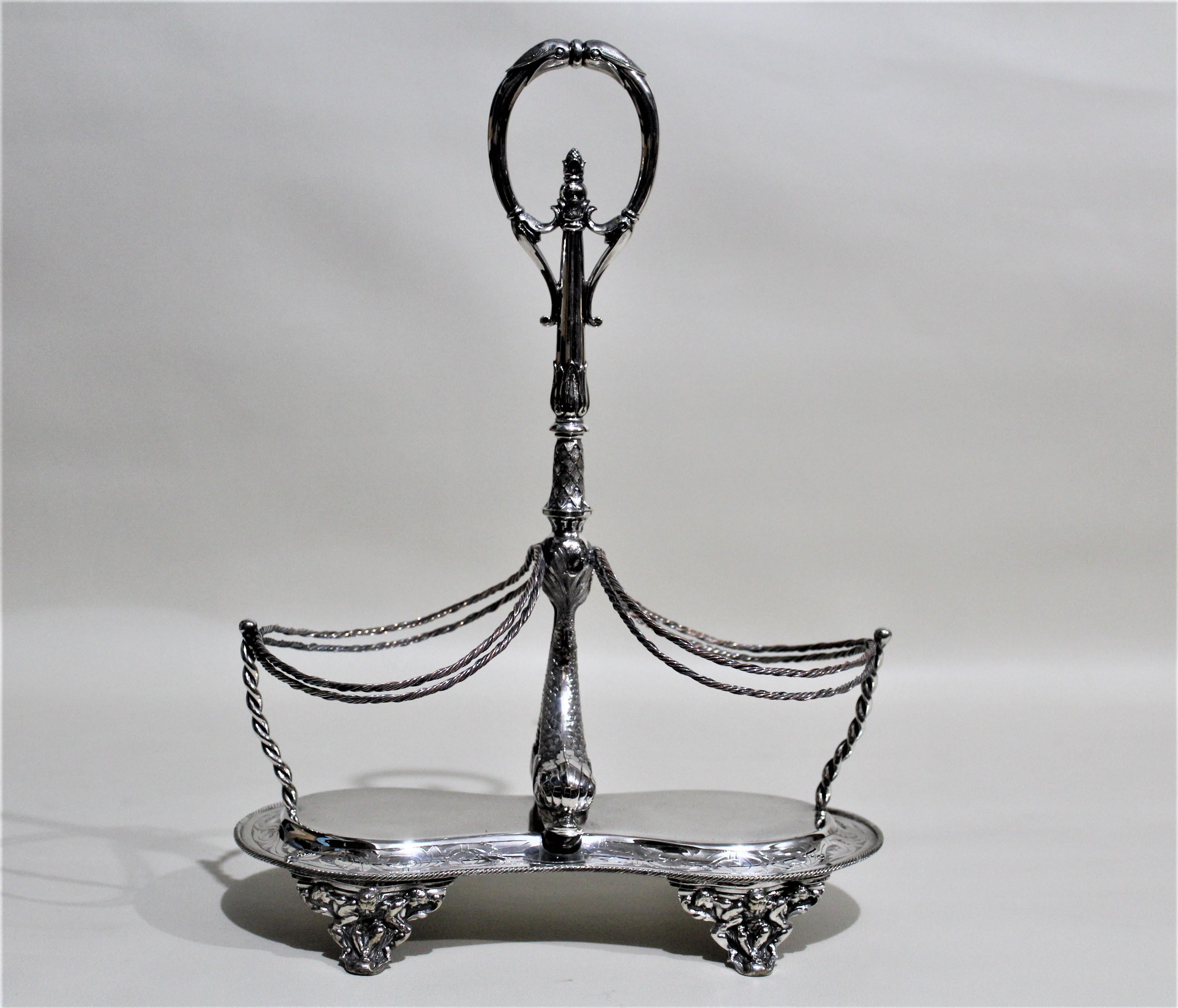 Victorian Silver Plated Tantalus or Sherry Stand with Amber Glass Bottles 6