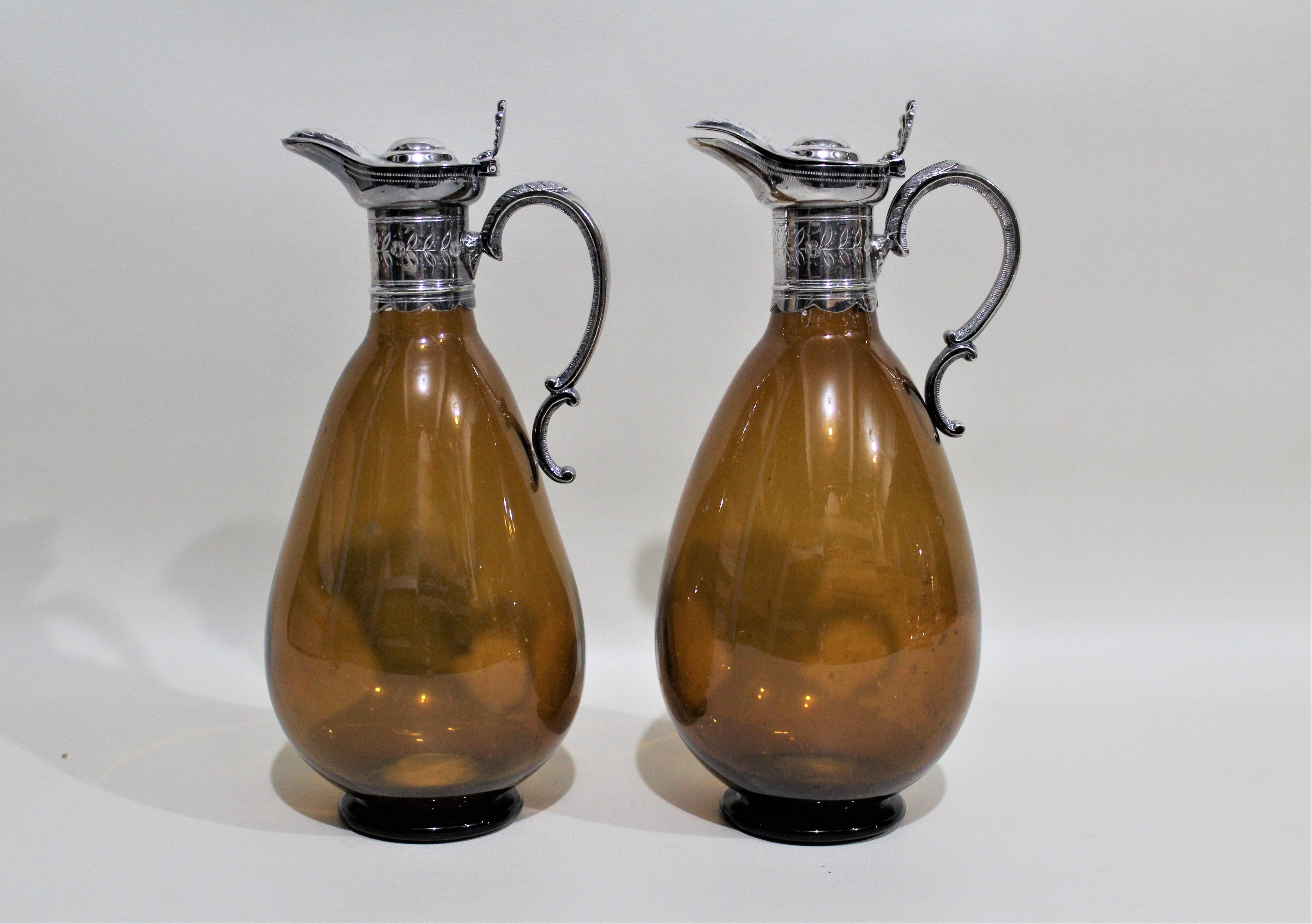 19th Century Victorian Silver Plated Tantalus or Sherry Stand with Amber Glass Bottles