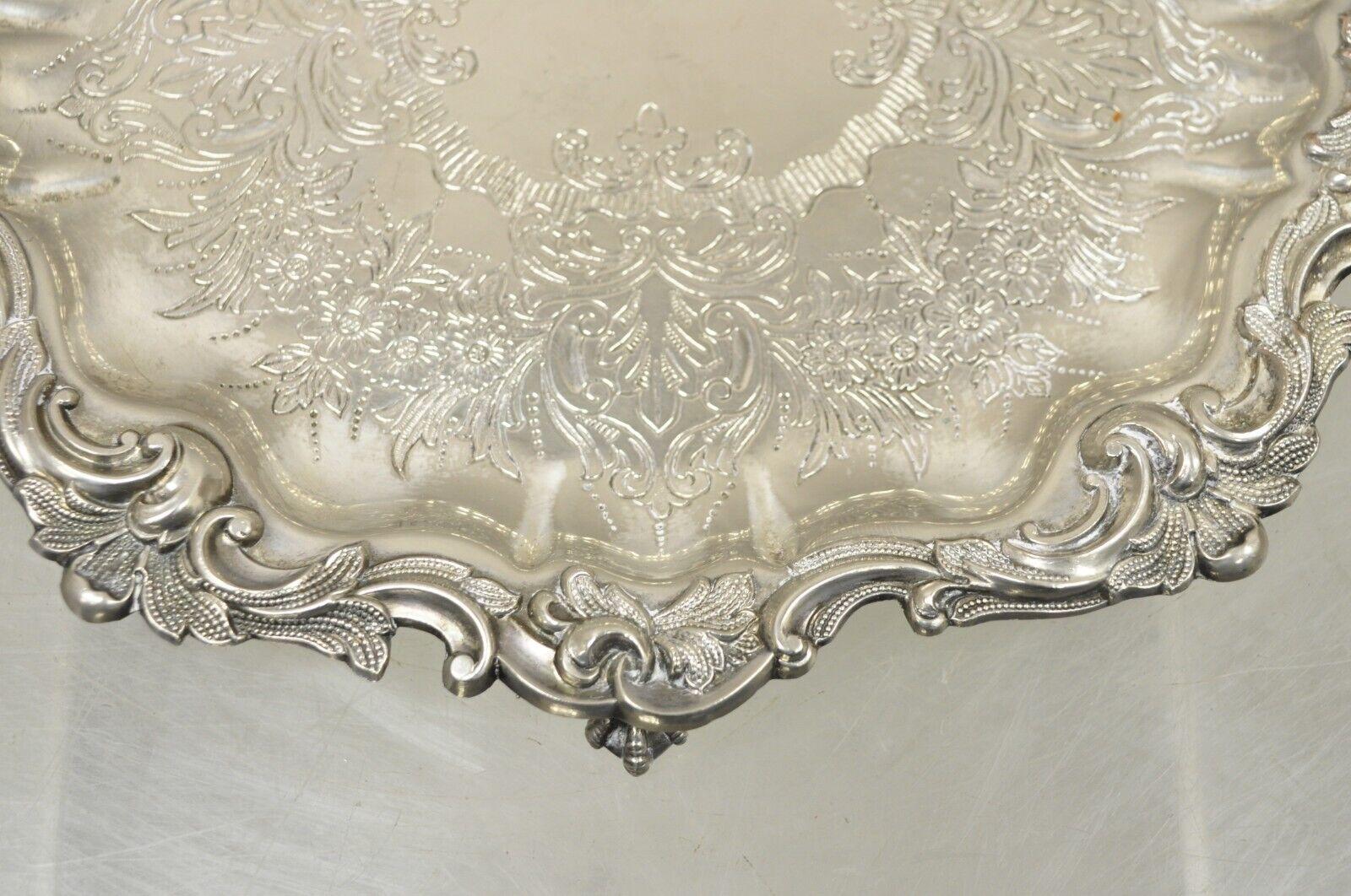 20th Century Victorian Silver Plated Small Scalloped Round Serving Platter Tray on Feet For Sale