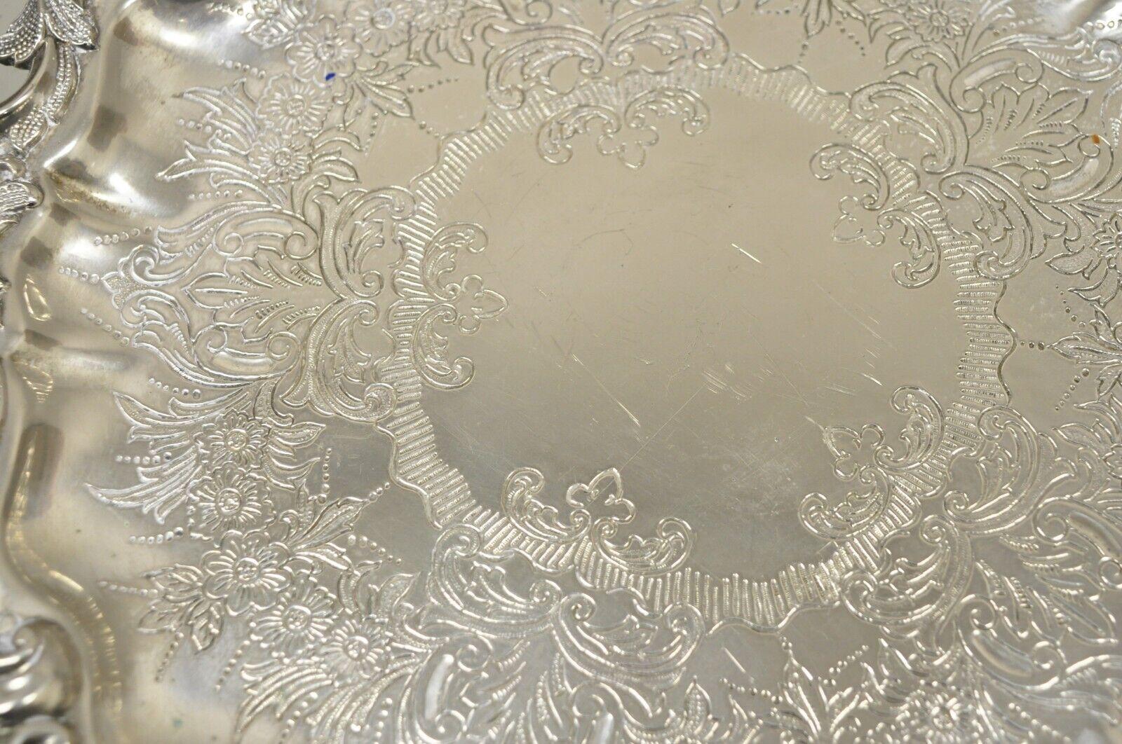 Victorian Silver Plated Small Scalloped Round Serving Platter Tray on Feet For Sale 1