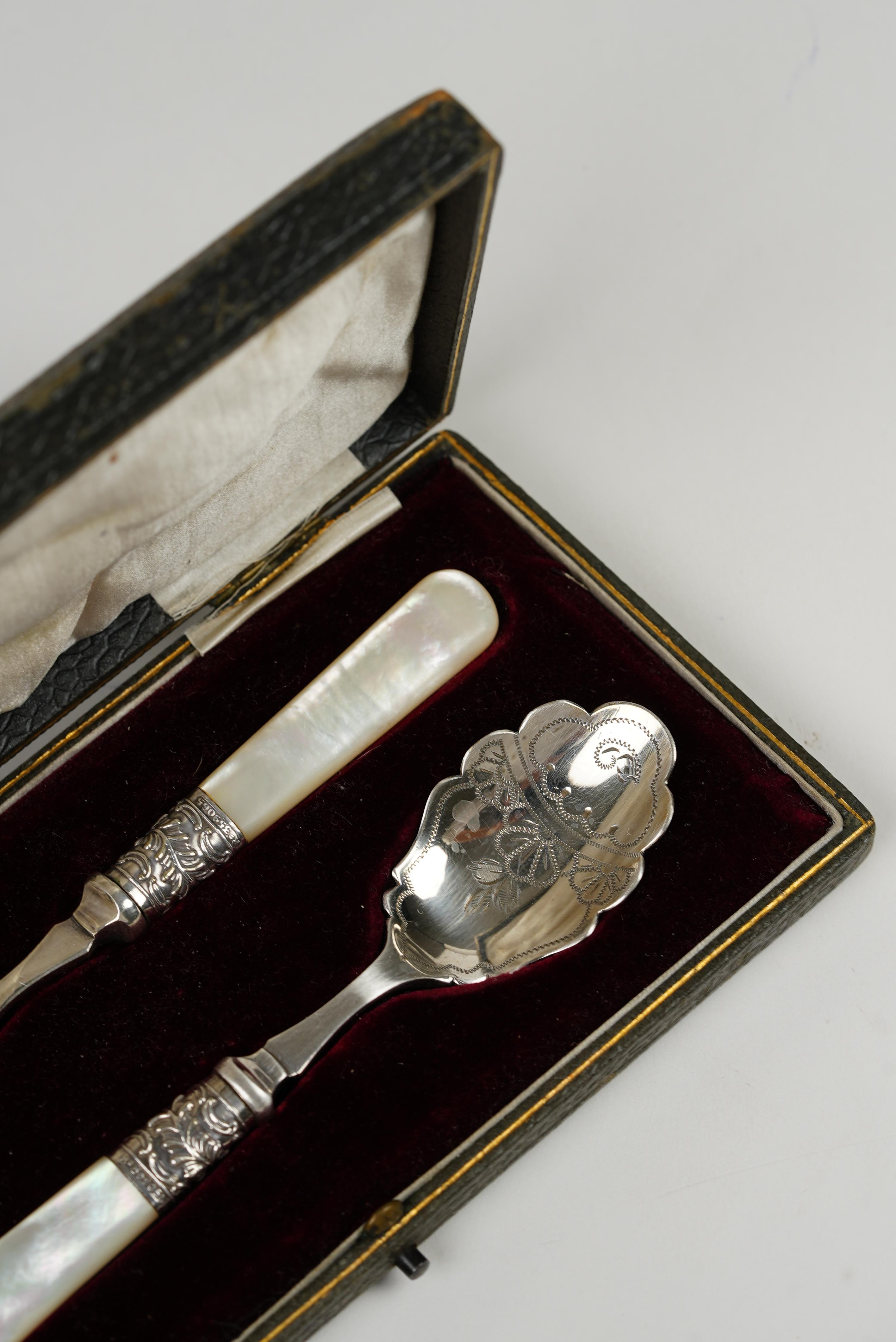 Victorian Silver-Plated Spoons with Mother-of-Pearl Handles  Set of 2 For Sale 5