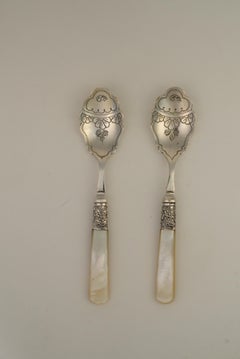 Victorian Silver-Plated Spoons with Mother-of-Pearl Handles  Set of 2
