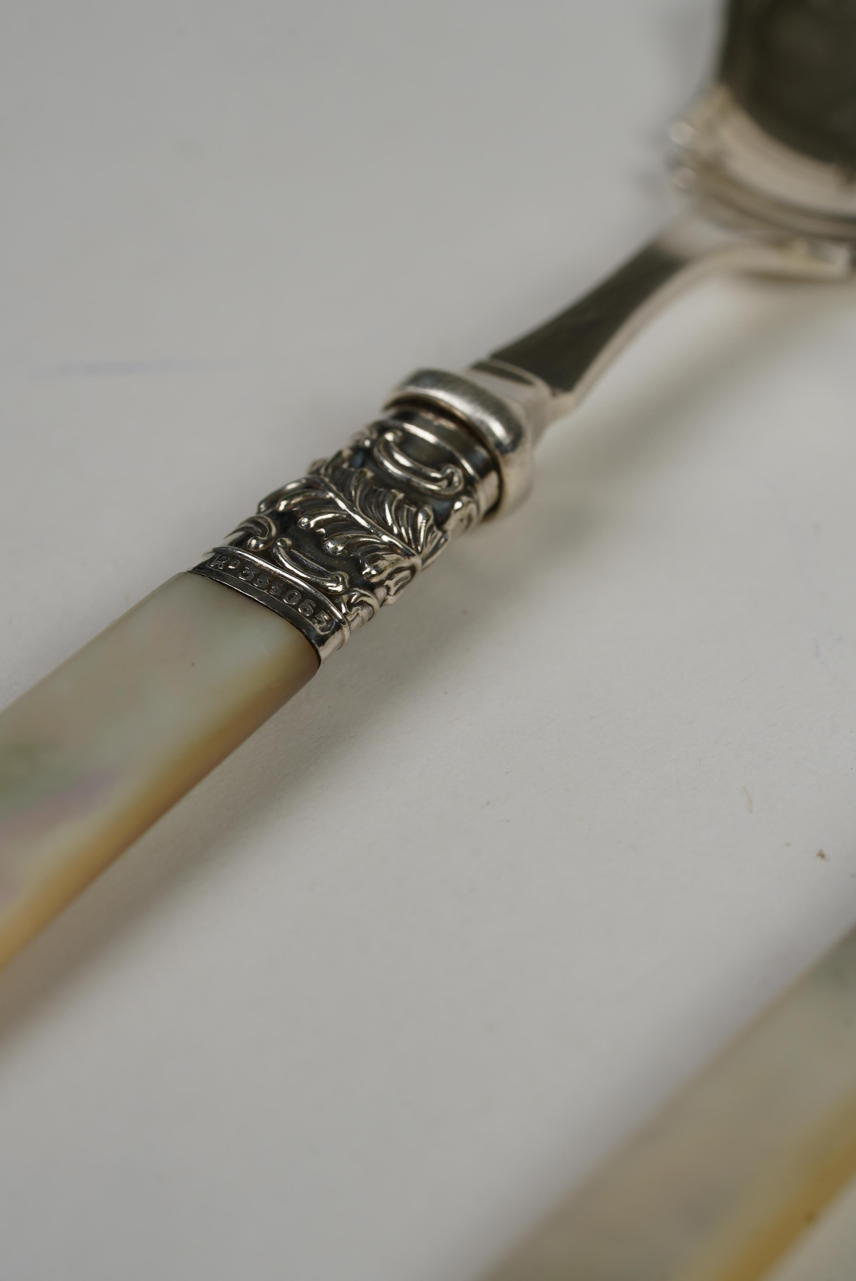 Late 19th Century Victorian Silver-Plated Spoons with Mother-of-Pearl Handles  Set of 2 For Sale