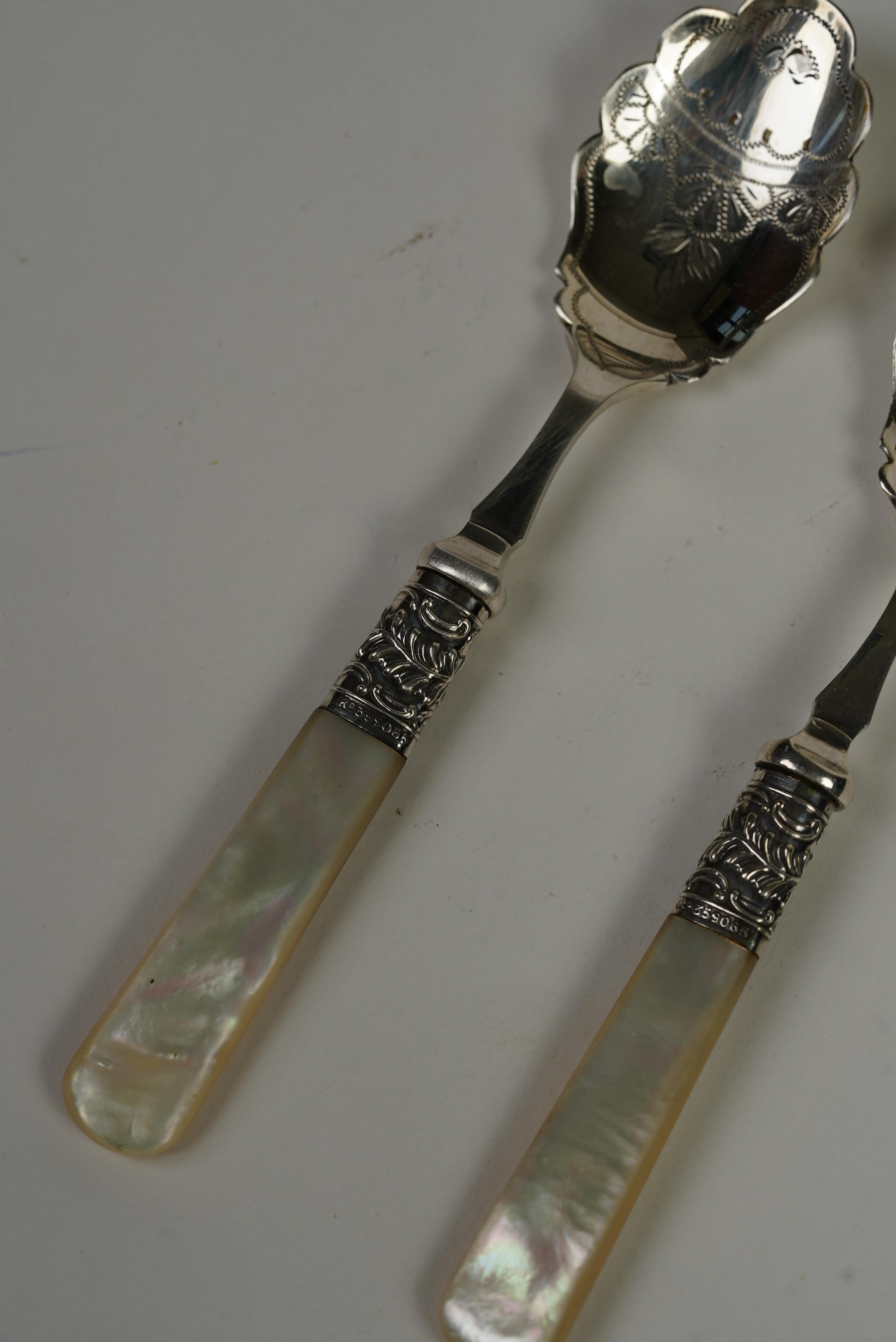 Victorian Silver-Plated Spoons with Mother-of-Pearl Handles  Set of 2 For Sale 1