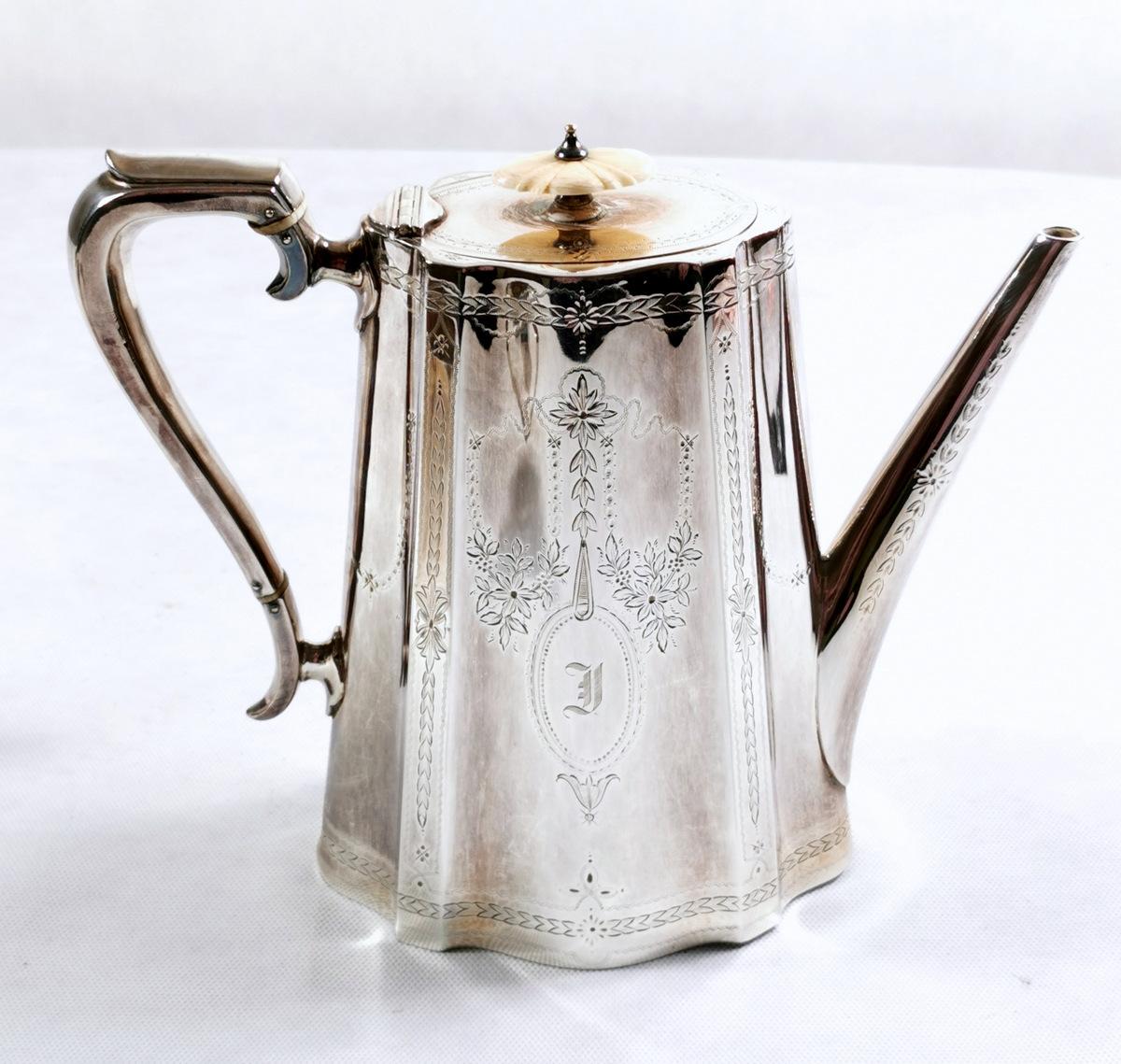We kindly suggest you read the whole description, because with it we try to give you detailed technical and historical information to guarantee the authenticity of our objects.
Classic high-quality silver-plated tea and coffee set (Hard Metal), the
