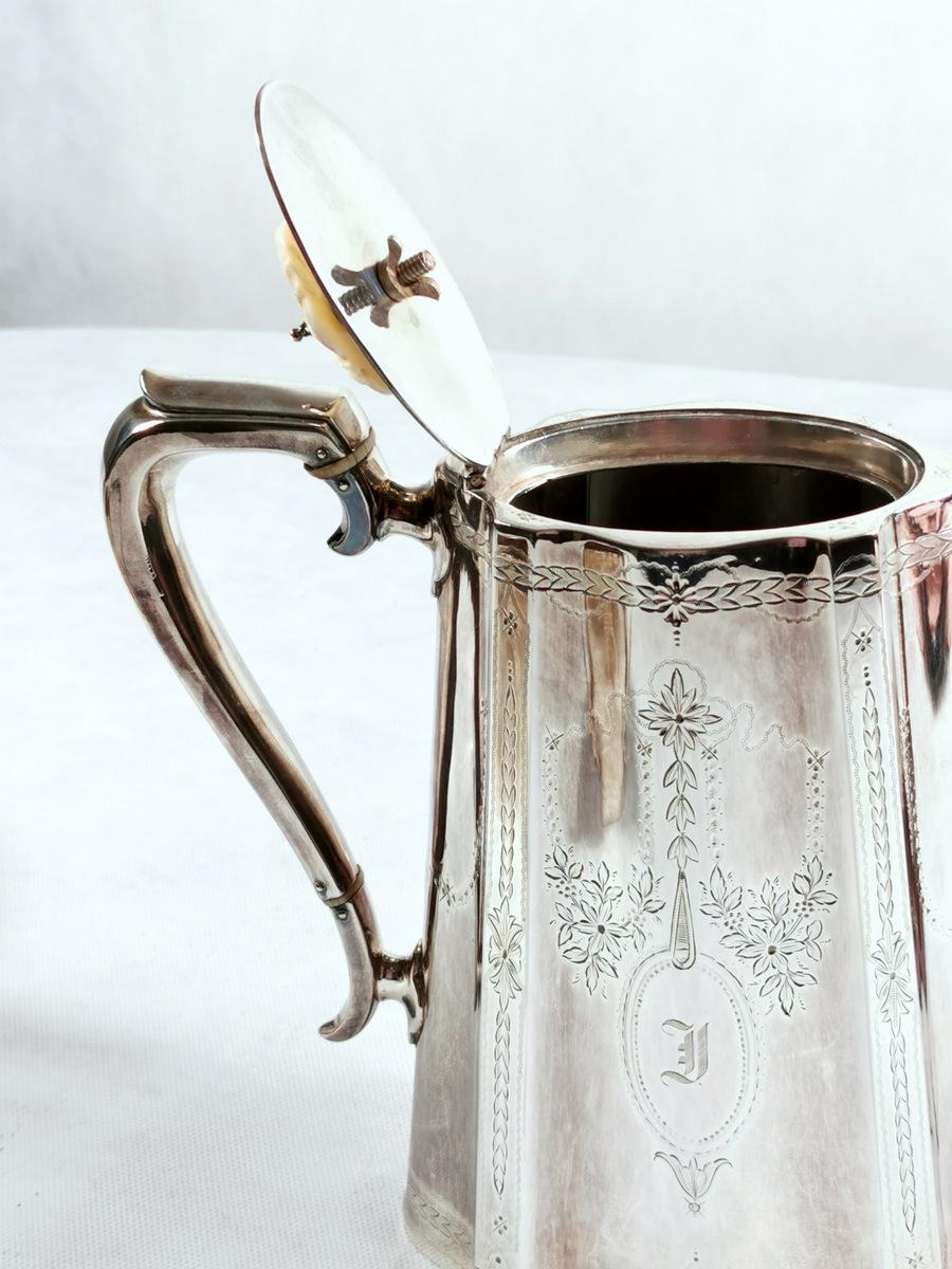 Engraved Victorian Silver Plated Tea and Coffee Service Set For Sale