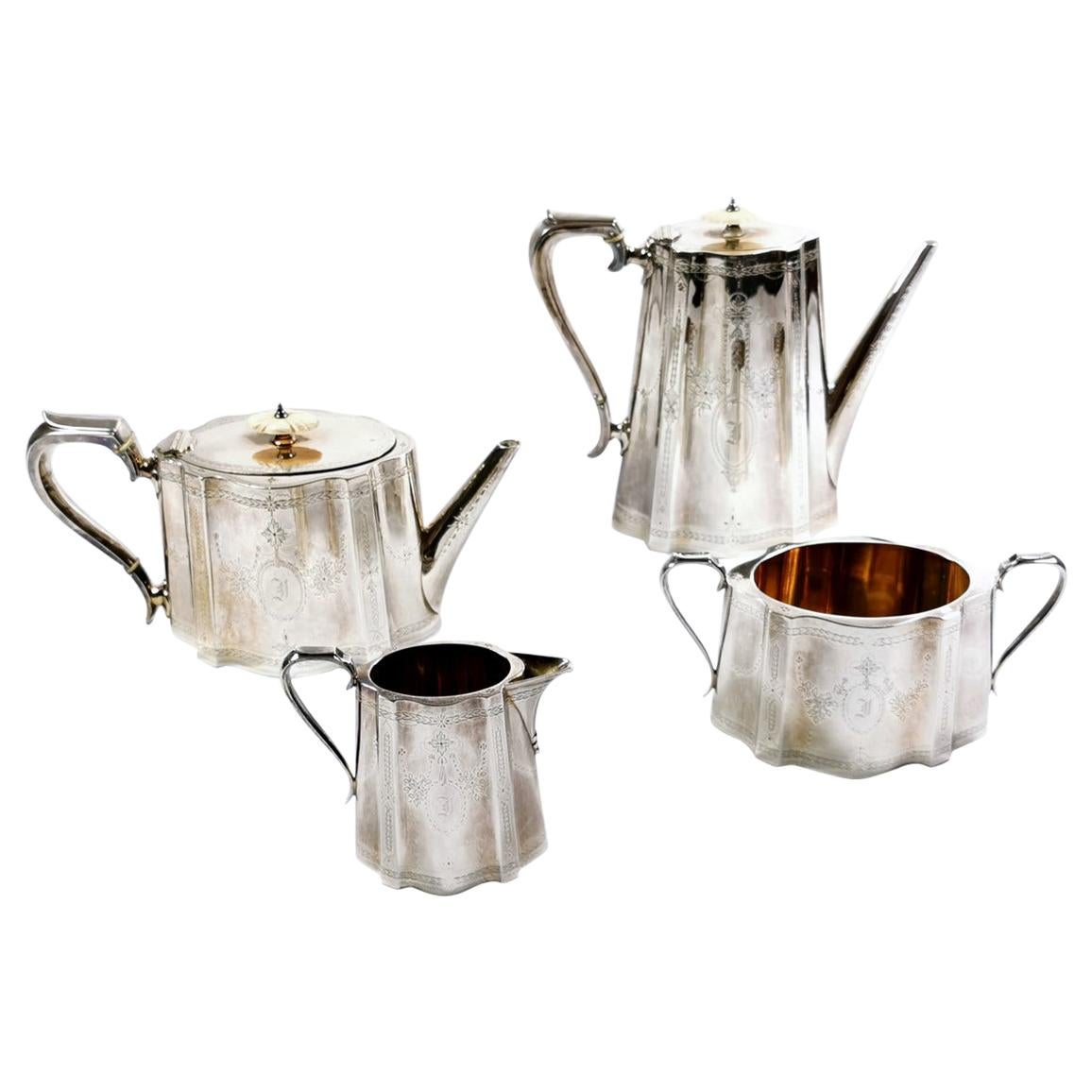 Silbernes viktorianisches Tee- und Kaffeeservice aus der viktorianischen Zeit