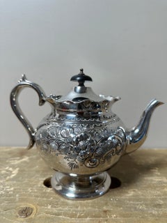Victorian Silver-Plated Tea Set, Hand-Chased Floral Design, 1890