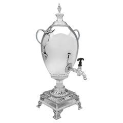 Antique Victorian Silver Plated Tea Urn with Hot Iron Holder, circa 1860