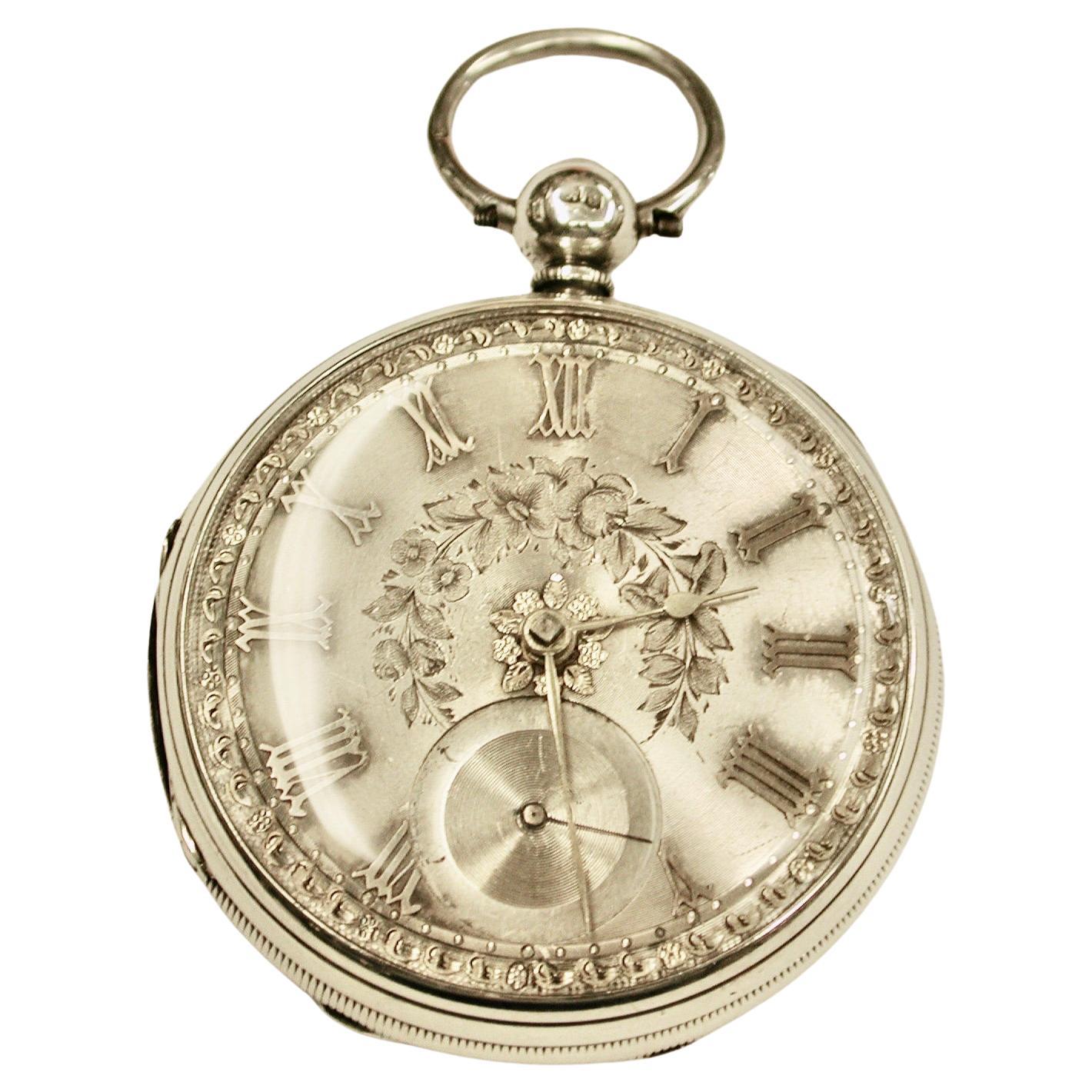 Victorian Silver Pocket Watch Dated 1862 Assayed in London For Sale