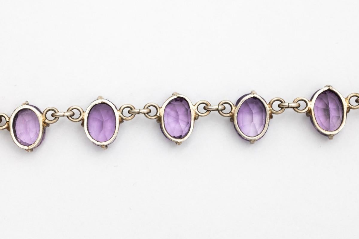 da uomo o donna Collana vittoriana in argento rivière con ametiste, Scandinavia, fine XIX secolo in vendita