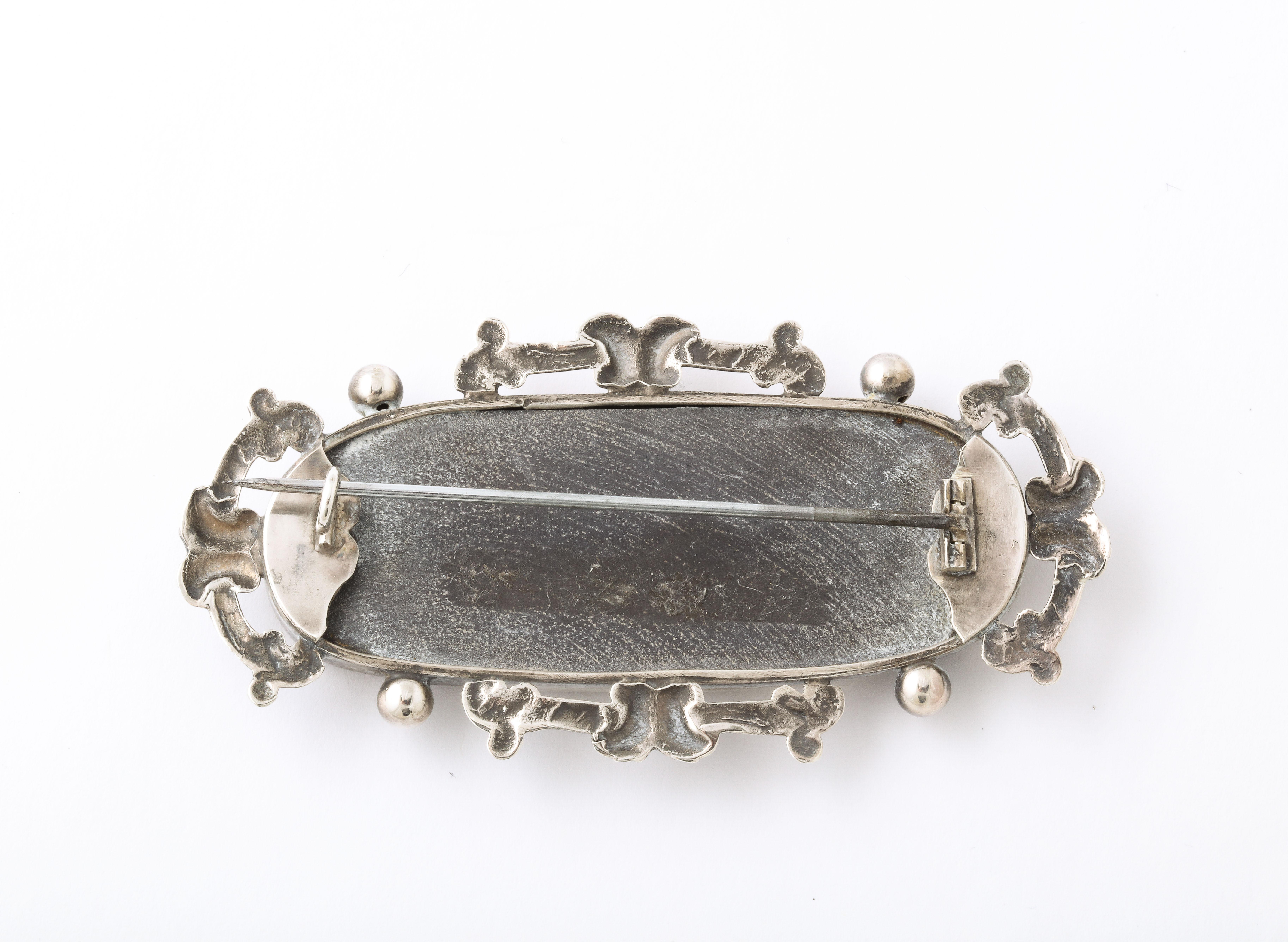 Women's or Men's Victorian Silver Scottish Agate Brooch For Sale