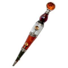Victorian Silver Scottish Dirk Brooch, Circa 1900, Garnet & Agate
