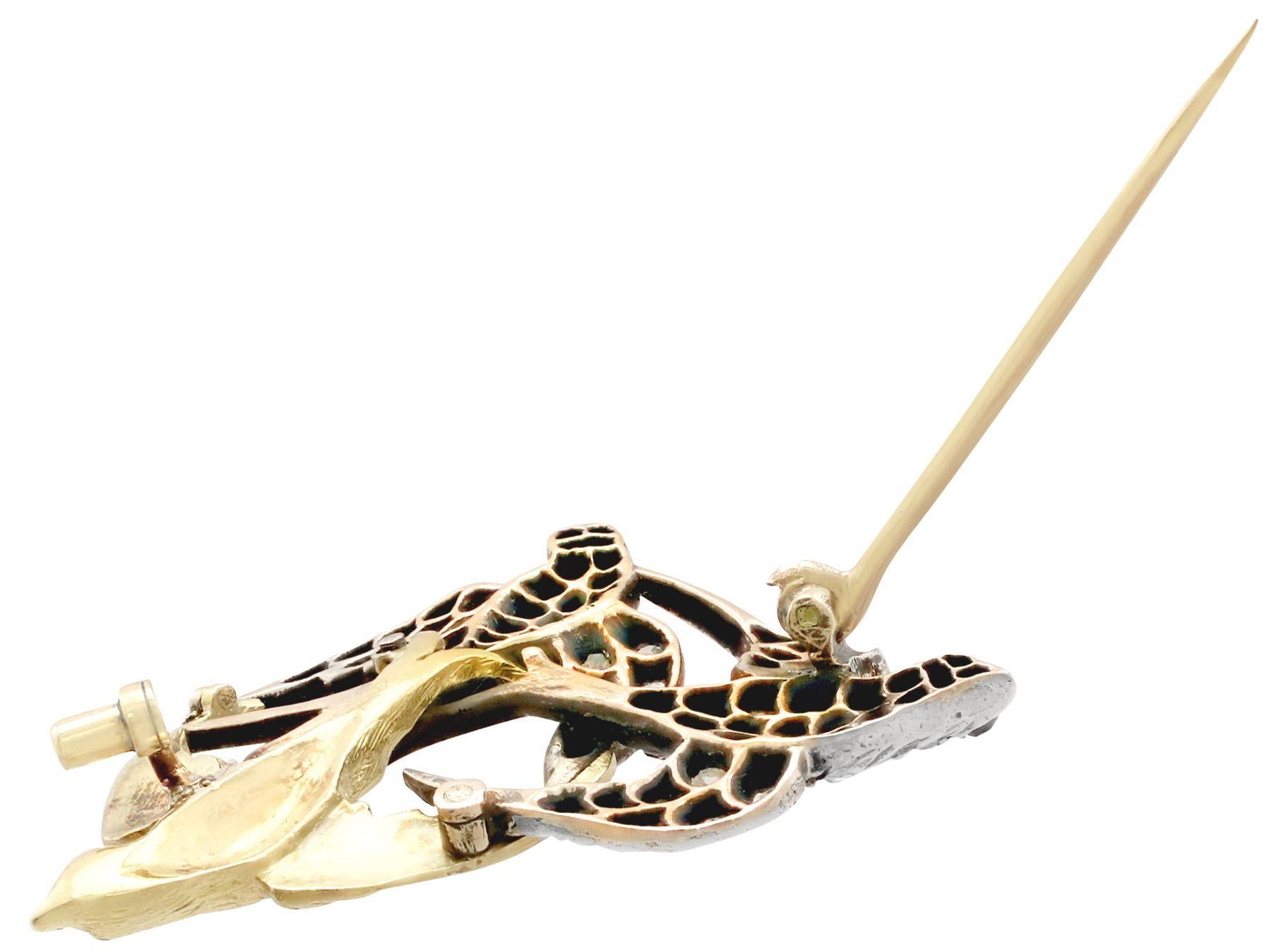 Victorian Silver Set Diamond and Yellow Gold Swallow Brooch For Sale 1