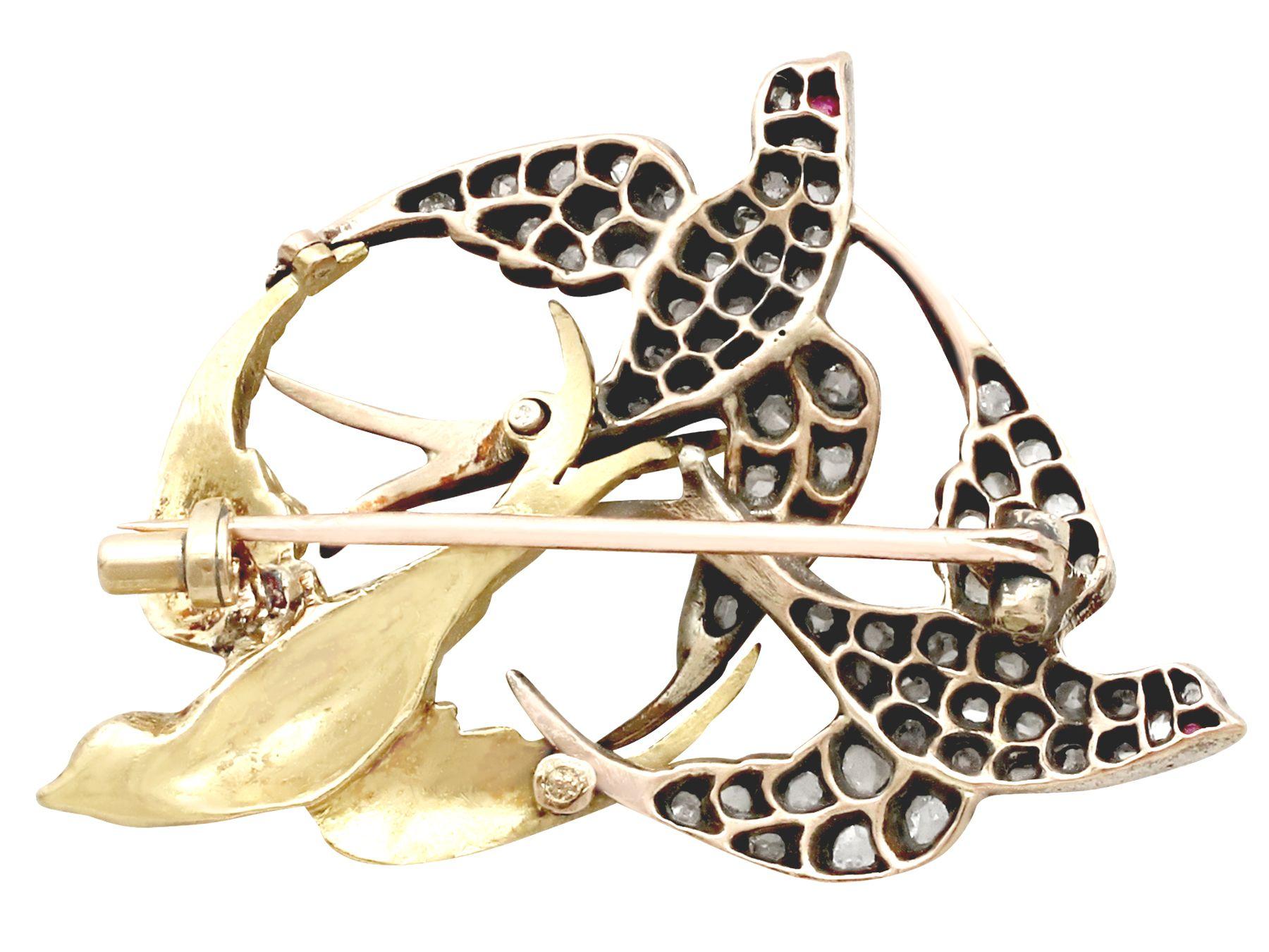 Victorian Silver Set Diamond and Yellow Gold Swallow Brooch For Sale 2