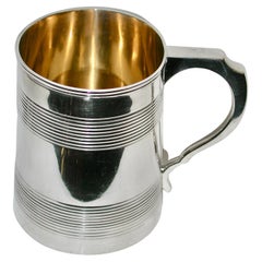 viktorianischer, gerader, gerippter, viktorianischer Silber Tankard 1867 London