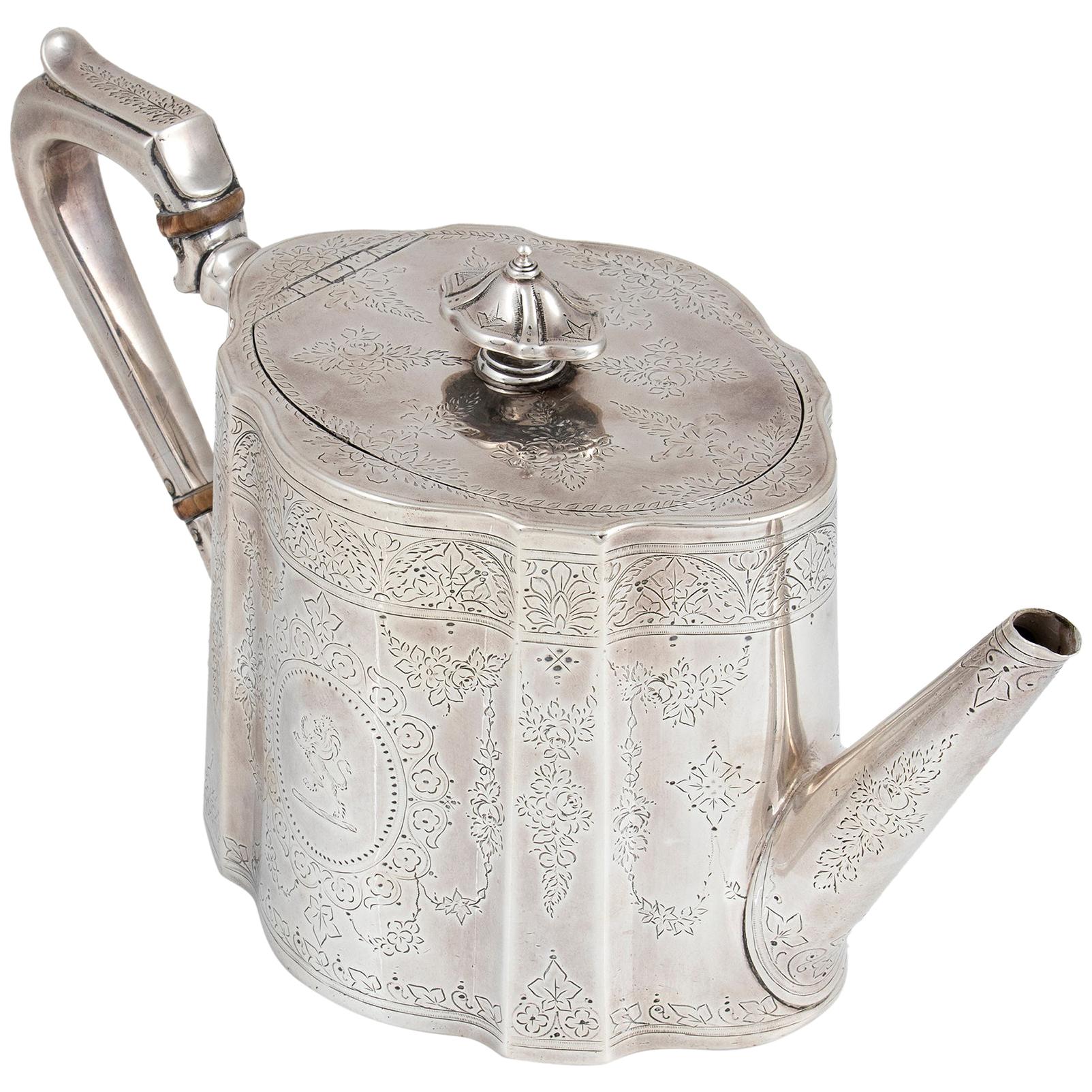 Victorian Silver Teapot by E. Walter and J. Barnard, England, 1871