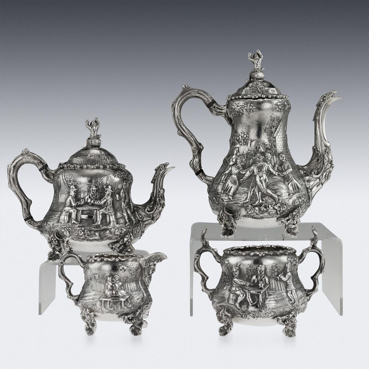Victorian Silver Teniers Tea and Coffee Set, D & C Houle, circa 1869 In Good Condition In Royal Tunbridge Wells, Kent