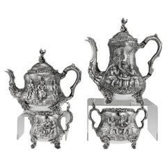 Antique Victorian Silver Teniers Tea and Coffee Set, D & C Houle, circa 1869