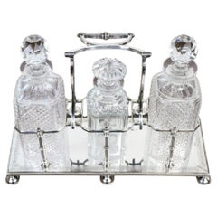 Used Victorian Silver Three Bottle Decanter Tantalus Set