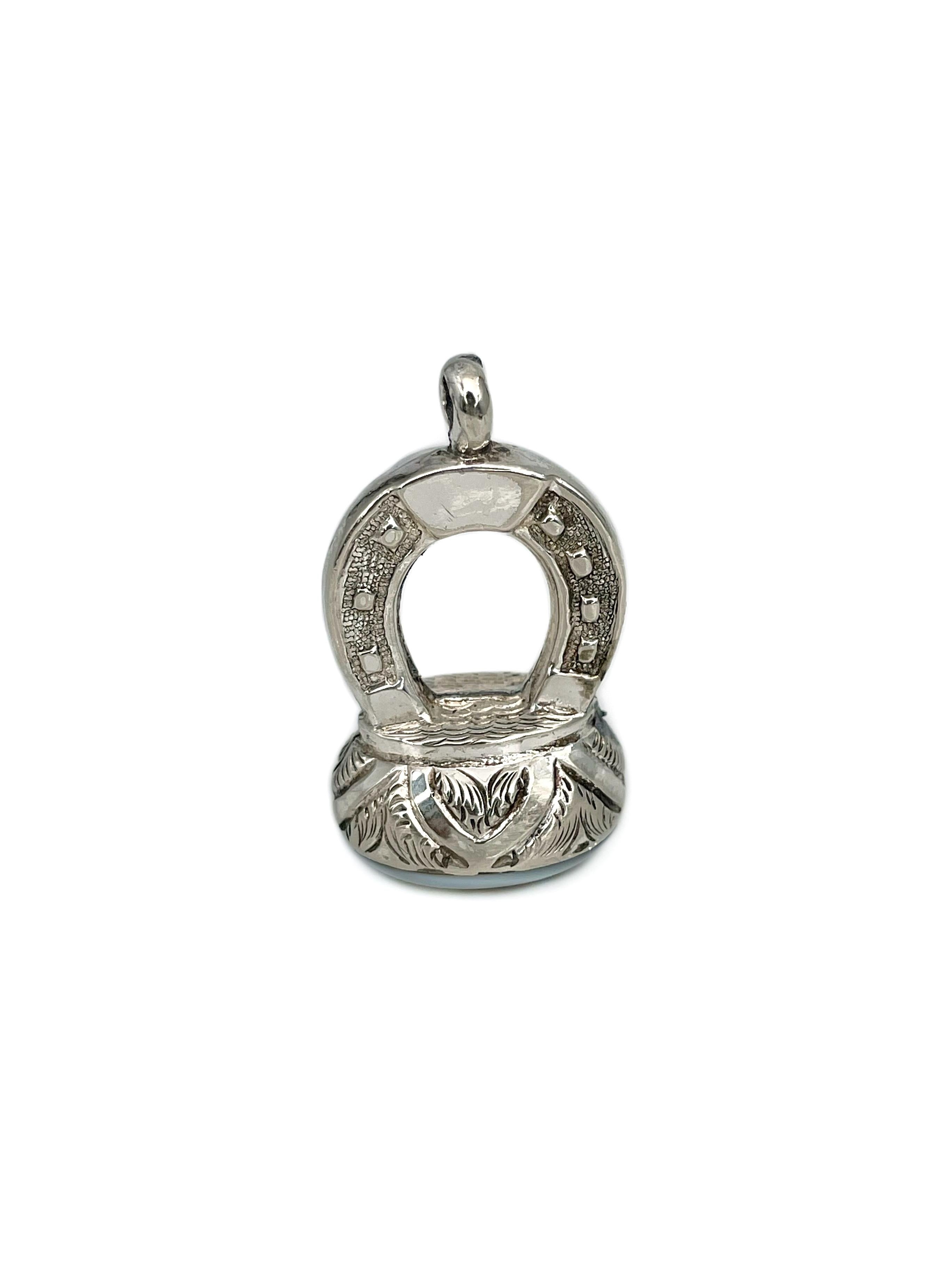 Women's or Men's Victorian Silver Tone Insect Horseshoe Shape Fob Pendant For Sale
