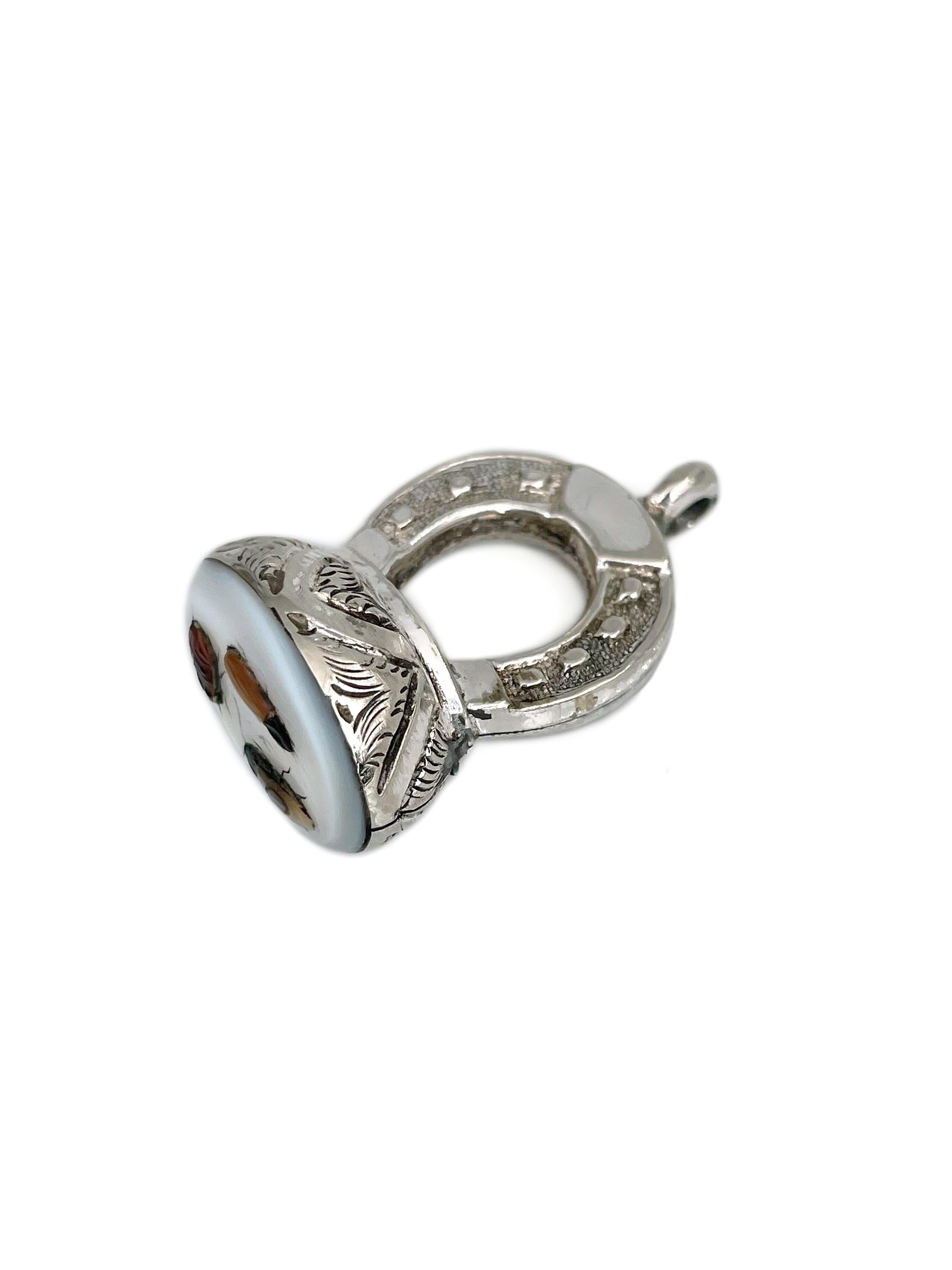 Victorian Silver Tone Insect Horseshoe Shape Fob Pendant For Sale 1