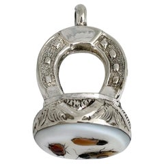 Victorian Silver Tone Insect Horseshoe Shape Fob Pendant