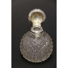 Victorian silver top and cut glass perfume bottle, Birmingham 1897 - 8