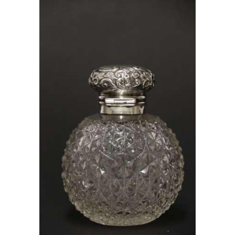 Silver Victorian silver top and cut glass perfume bottle, Birmingham 1897 - 8 For Sale