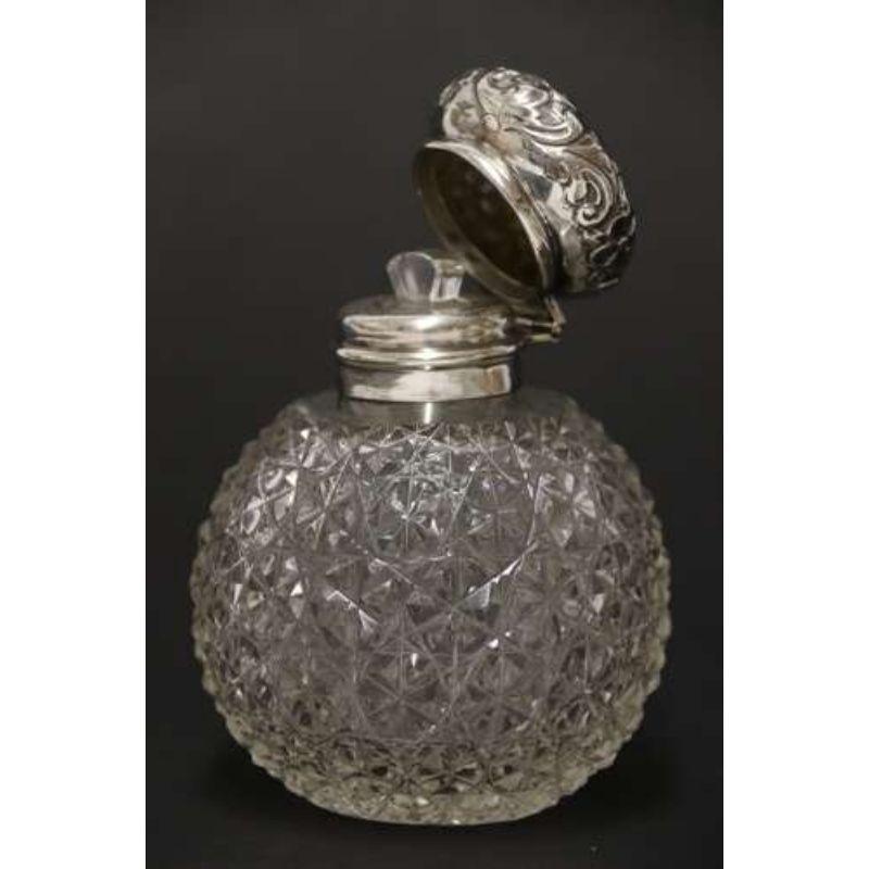 Victorian silver top and cut glass perfume bottle, Birmingham 1897 - 8 For Sale 1
