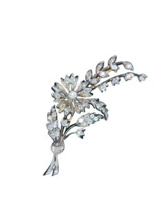 Broche victorienne en argent surmonté d'or 18 carats, diamant taille ancienne, 1,11 ct