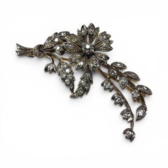 Victorian Silver-Topped 18K Gold Old Mine Cut Diamond Floral Brooch, 1.11 ct