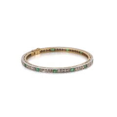 Victorian Silver-Topped 18KT Gold Emerald and Rose-Cut Diamond Bangle