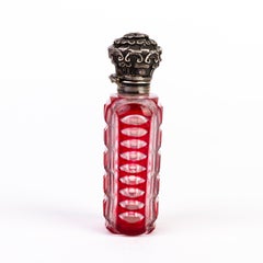 Victorian Silver Topped Cranberry Glass Perfume Scent Bottle