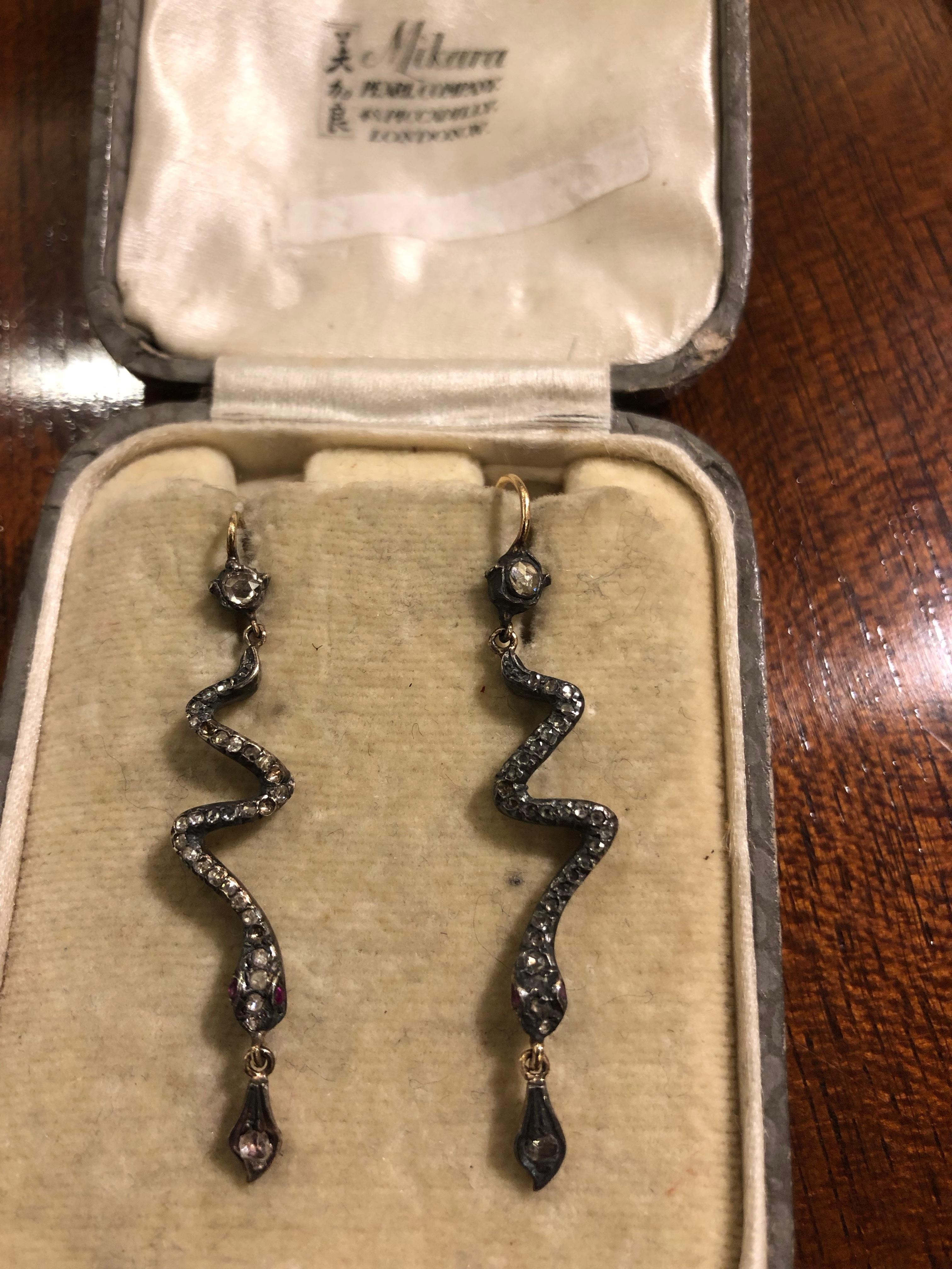 Women's Victorian Silver Topped Diamond Snake Drop Earrings