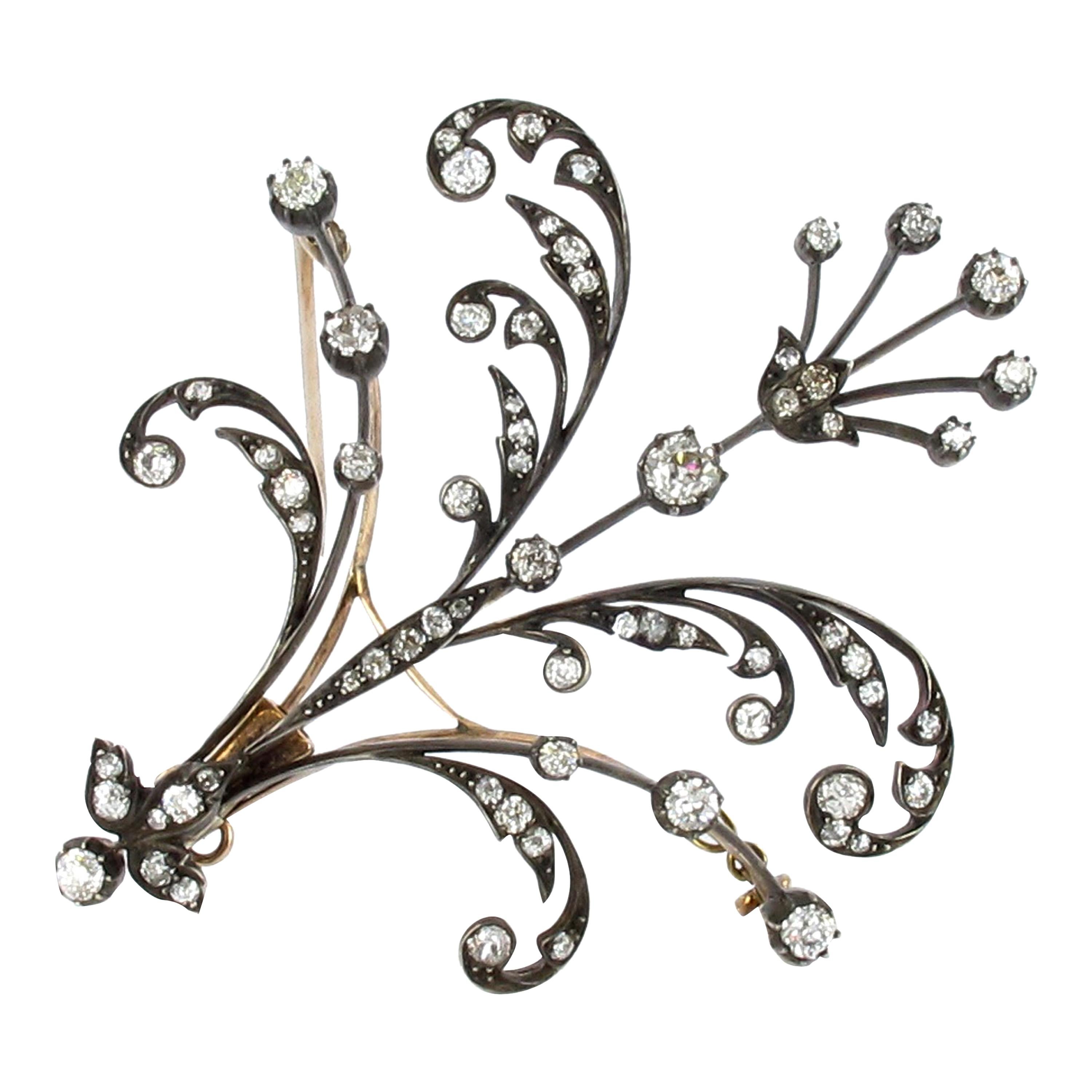 Victorian Silver-Topped Gold and Diamond Brooch