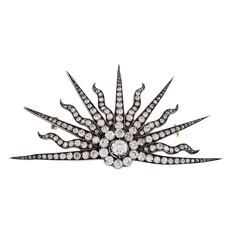 Victorian Silver-Topped Gold and Diamond Brooch