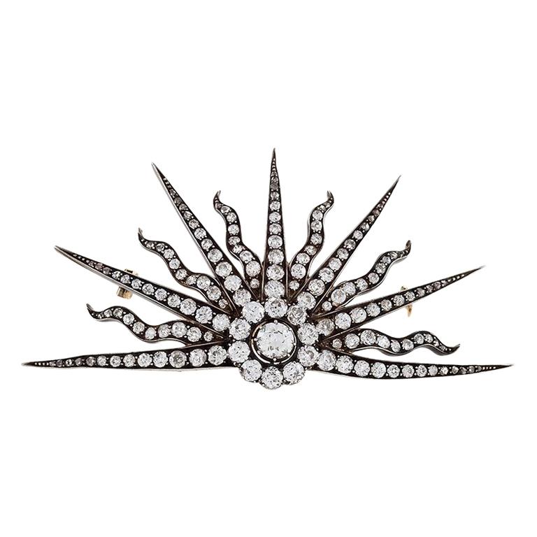 Victorian Silver-Topped Gold and Diamond Brooch For Sale