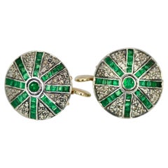 Victorian Silver Topped Gold Emerald Diamond Earrings