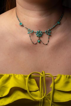 Victorian Silver & Turquoise Floral Necklace With Bows