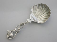 Victorian Silver Vine and Grapes Caddy Spoon, by George Unite, Birmingham, 1848
