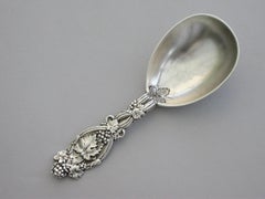 Victorian Silver Vine and Grape Caddy Spoon, by Henry Holland, London, 1877