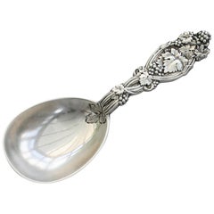 Antique Victorian Silver Vine and Grape Caddy Spoon, by Henry Holland, London, 1877
