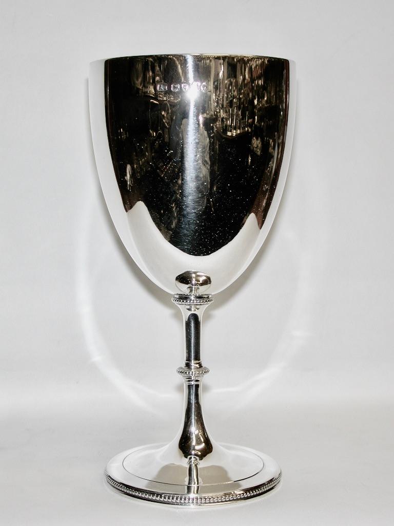 Victorian Silver Wine Goblet with Bead Edges, London, Alfred Ivory, 1875
This goblet weighs 7.4 troy ounces and just over 7 inches high.
It has a hint of lemon gilding inside and holds a good portion of wine.