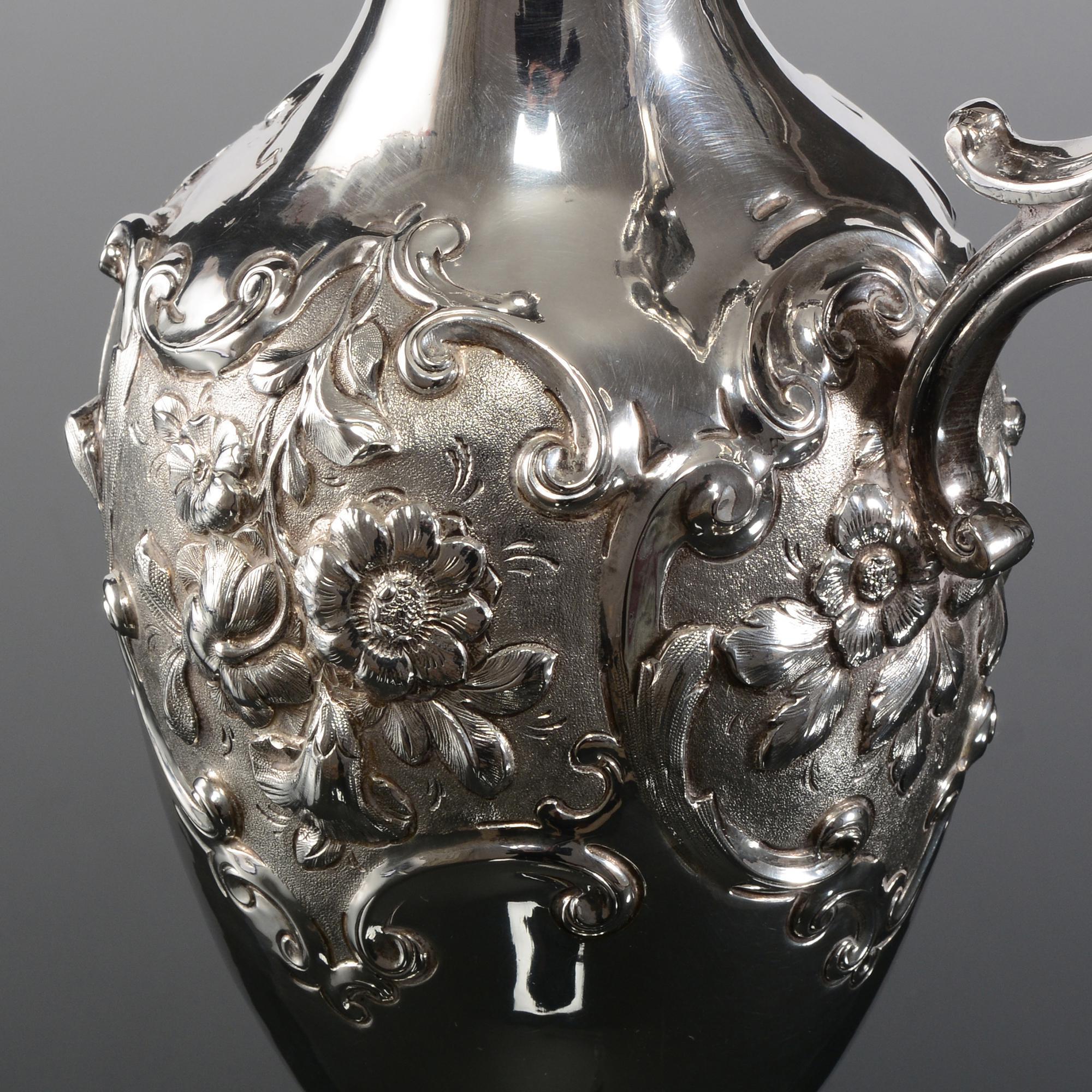 British Victorian silver wine jug with yacht racing scene For Sale