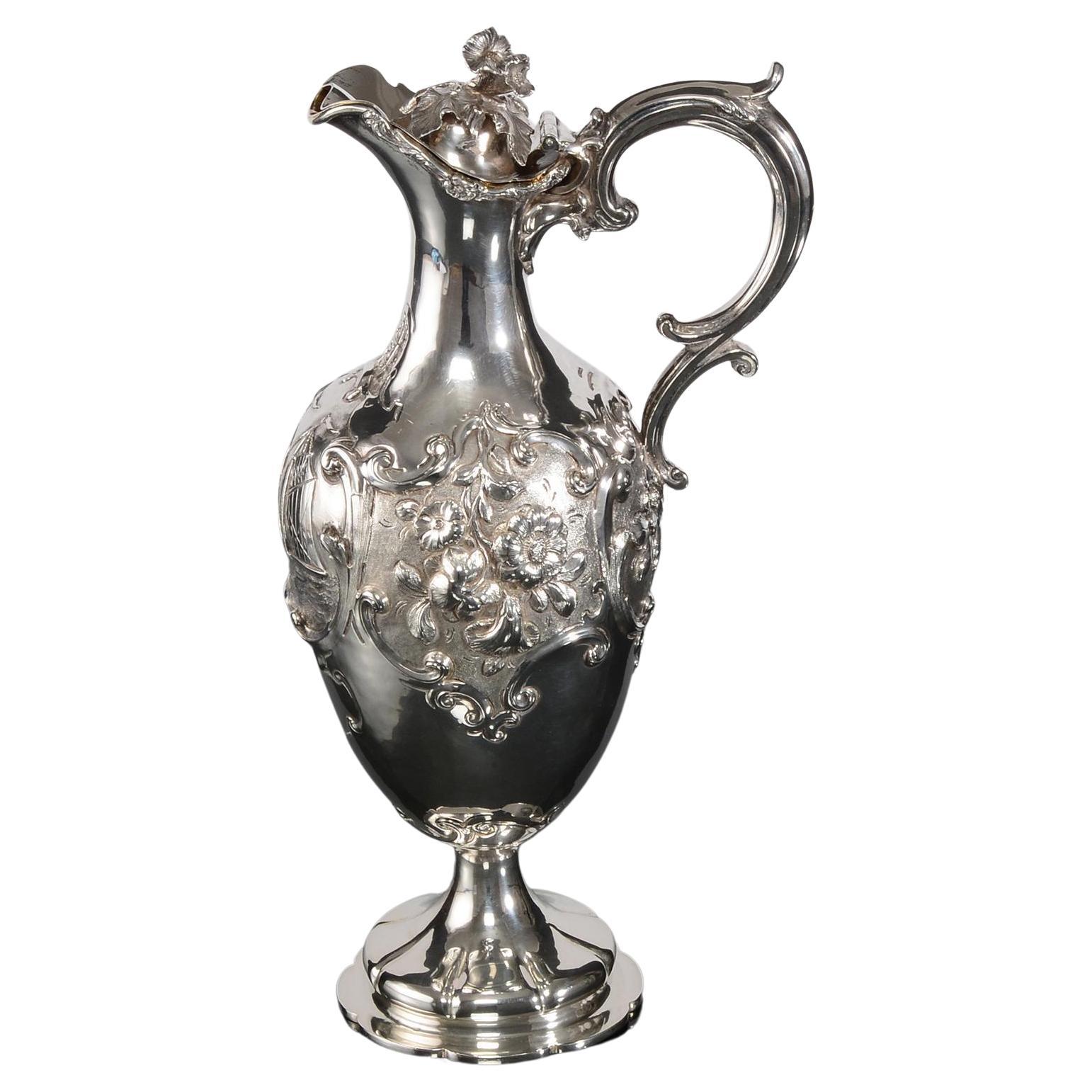 Victorian silver wine jug with yacht racing scene For Sale