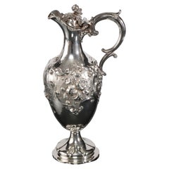 Used Victorian silver wine jug with yacht racing scene