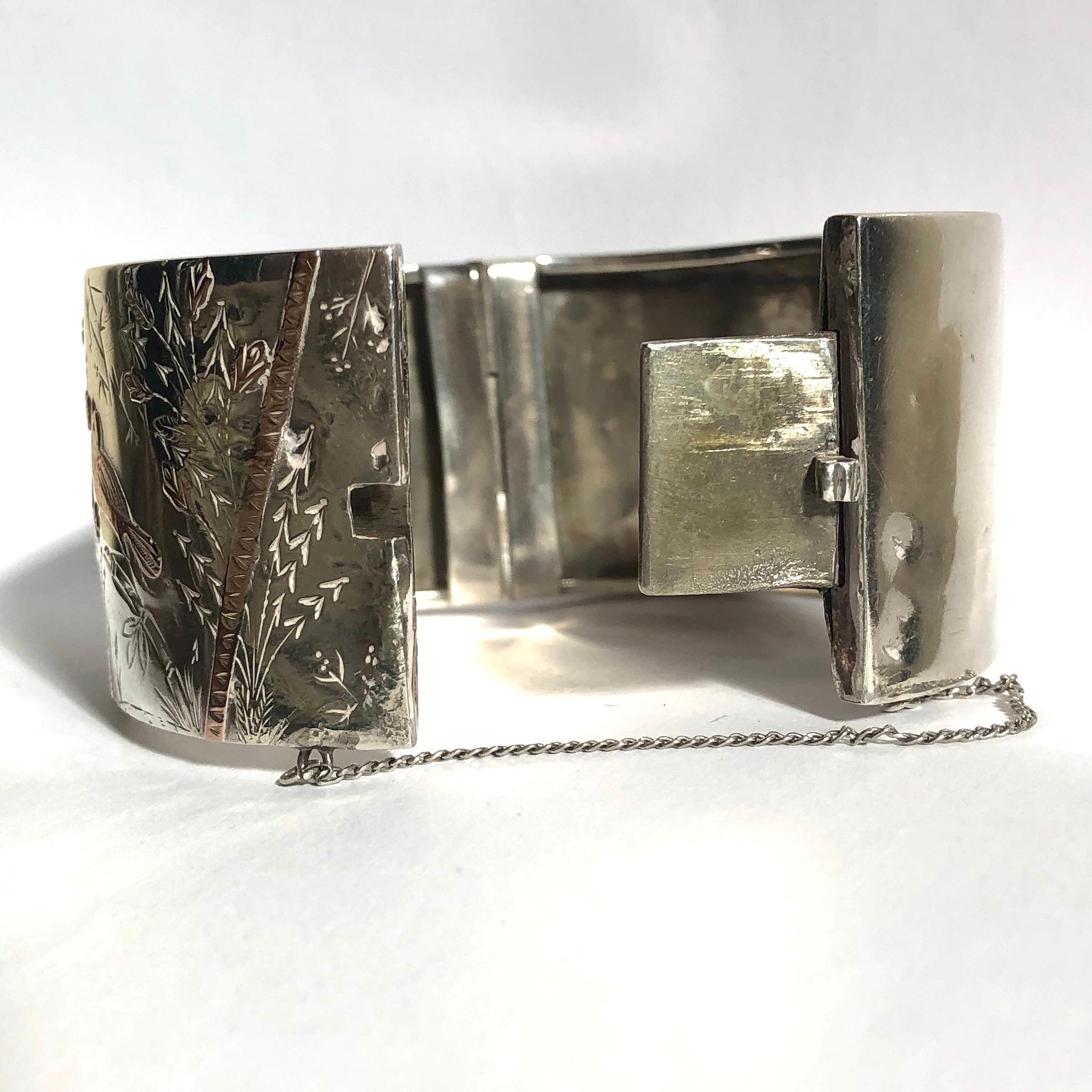 Victorian Silver, Yellow Gold and Rose Gold Bangle In Good Condition In Chipping Campden, GB