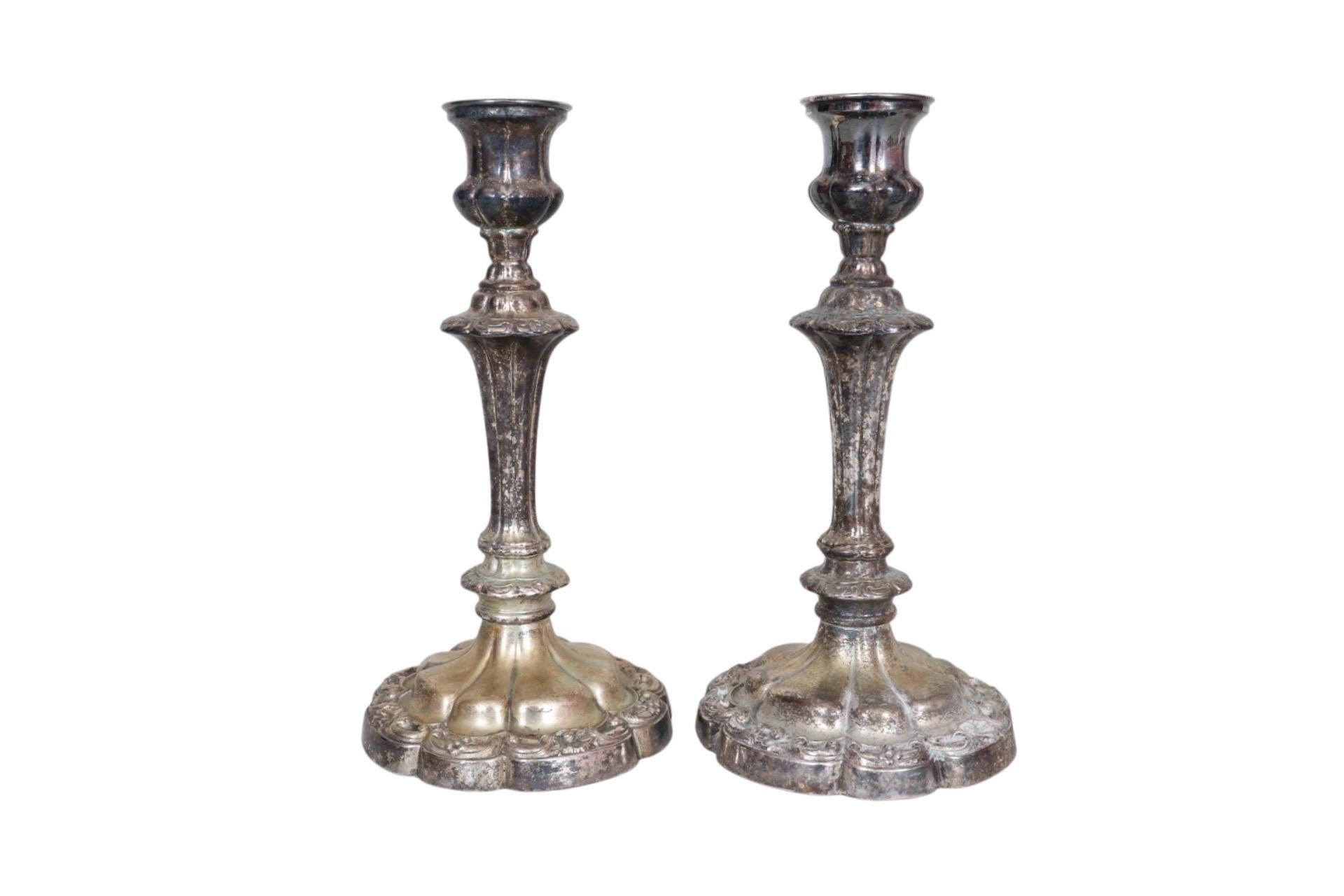 Silver Plate Victorian Silverplate Candlestick Holders - a Pair For Sale