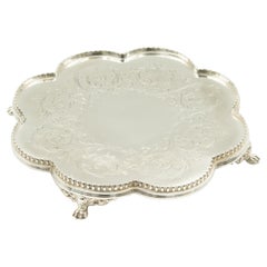 Victorian Silverplate Engraved Footed Tray with Claw Feet